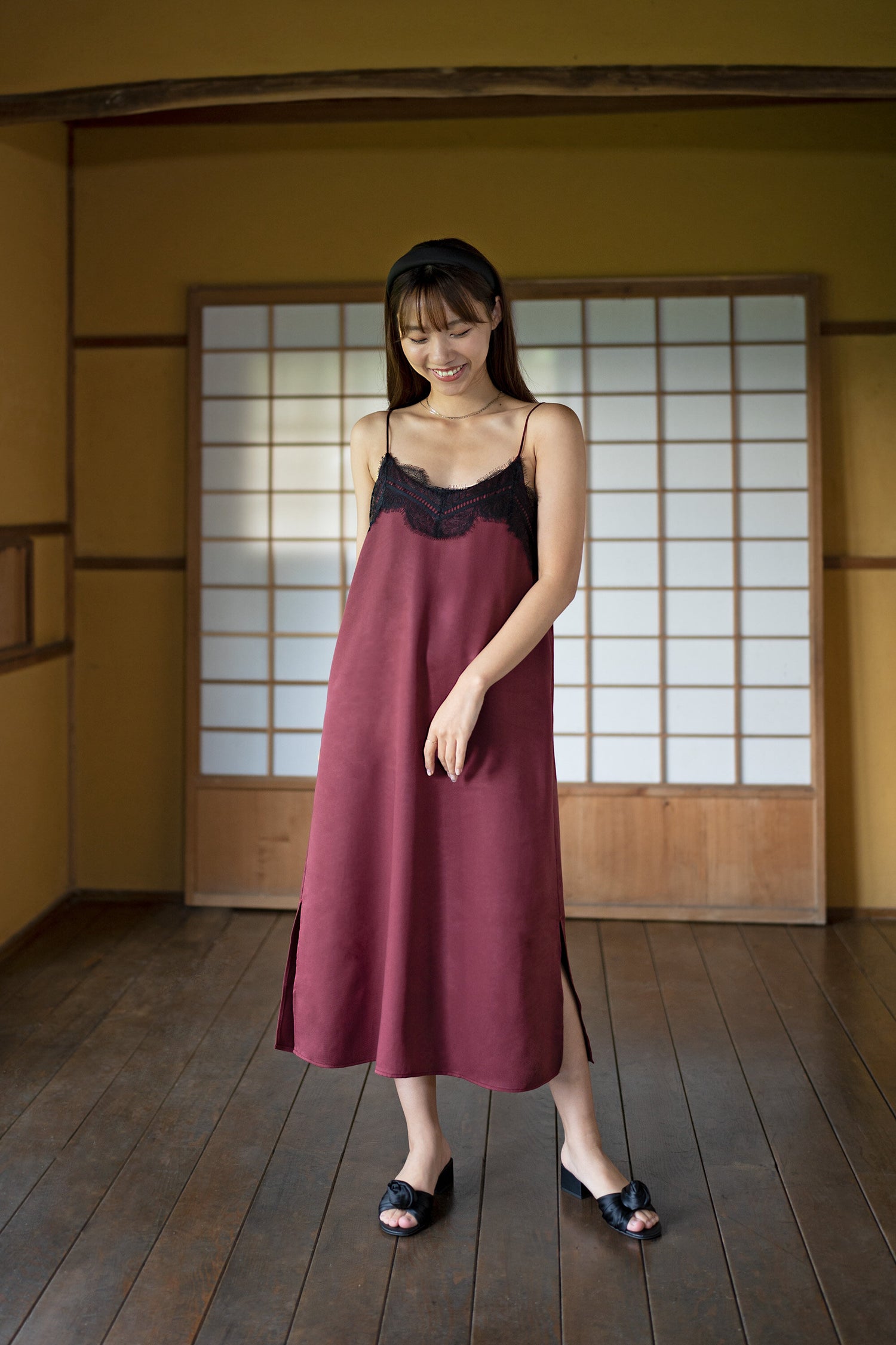 Wine Eyelash Lace Slip Dress – Mizora